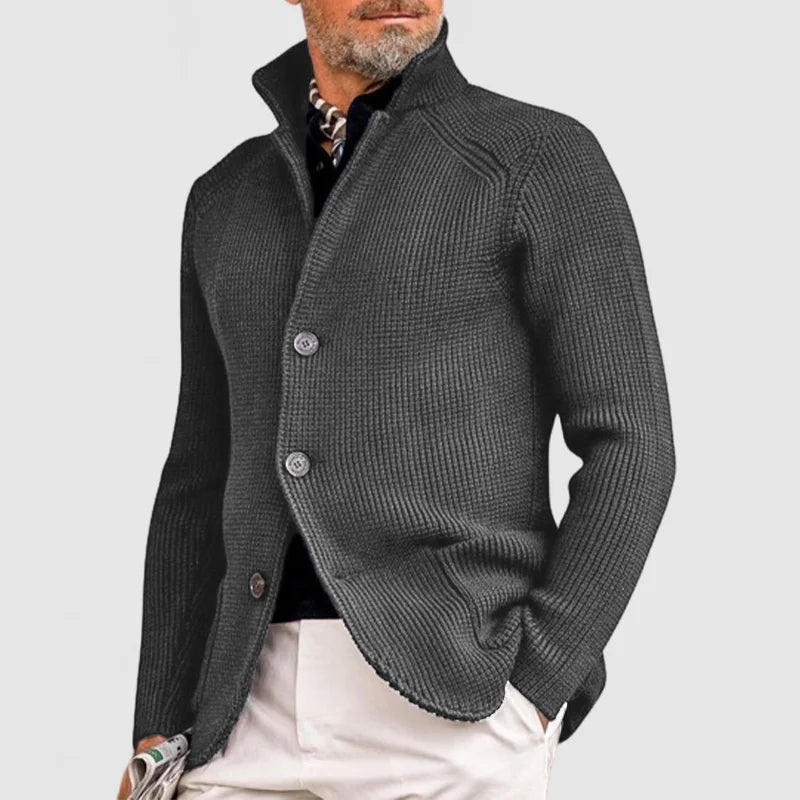 Ribbed Knit Button-Up Sweater for Men