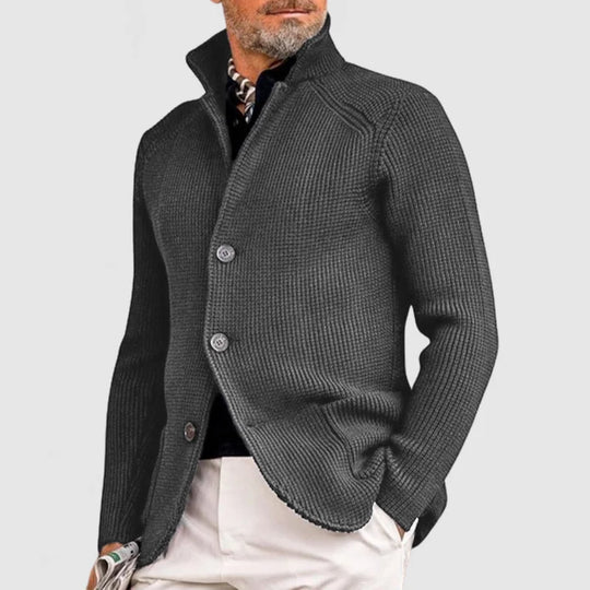 Ribbed Knit Button-Up Sweater for Men