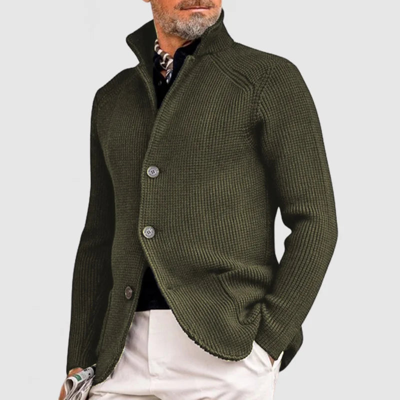 Ribbed Knit Button-Up Sweater for Men
