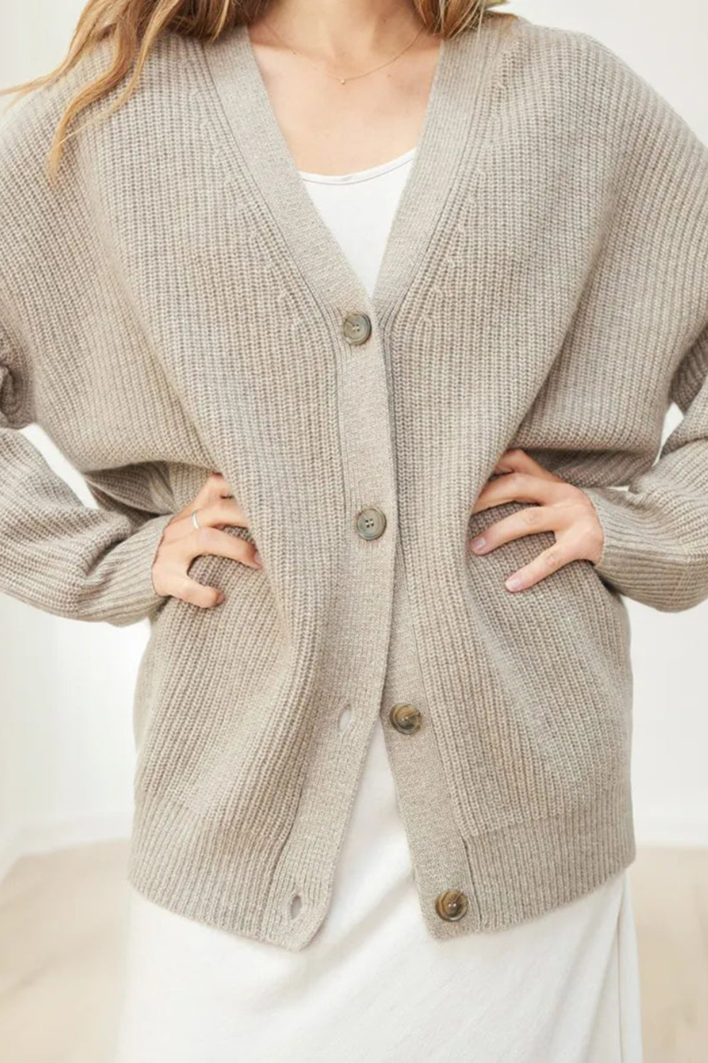 Ribbed Knit Button Cardigan for Women