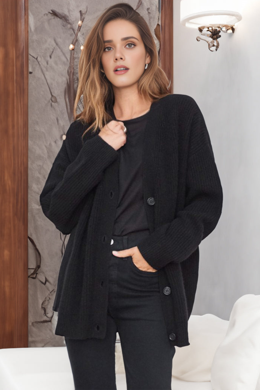 Ribbed Knit Button Cardigan for Women