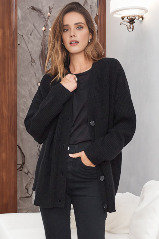 Ribbed Knit Button Cardigan for Women