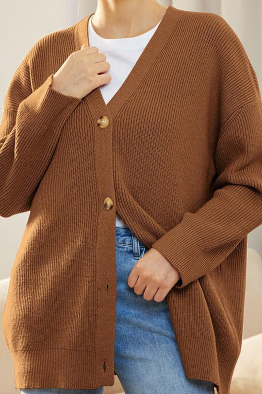 Ribbed Knit Button Cardigan for Women