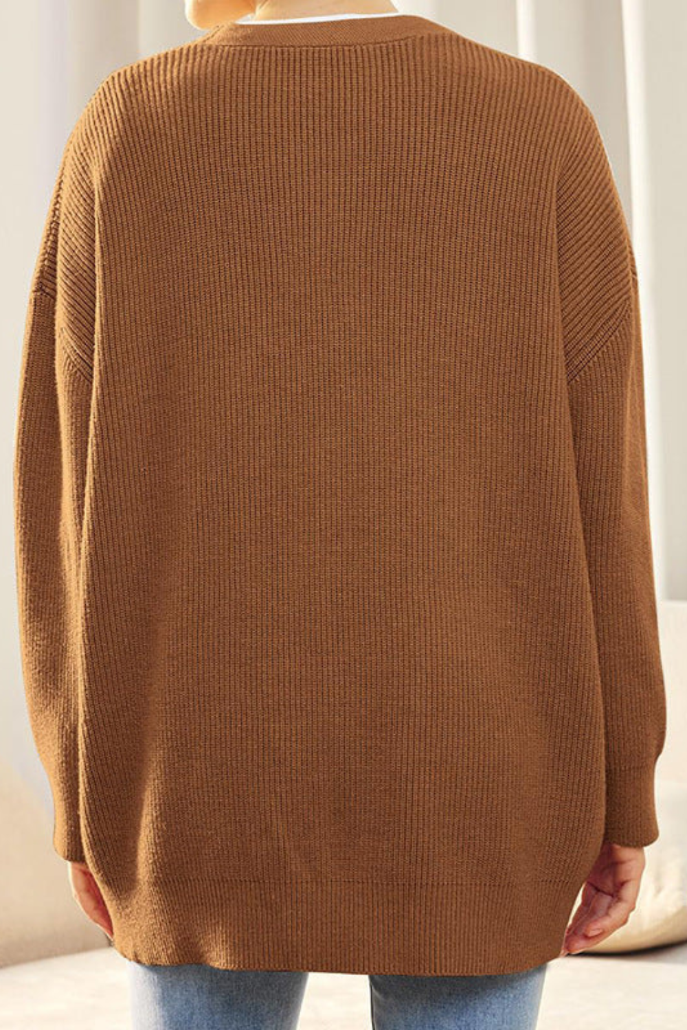 Ribbed Knit Button Cardigan for Women