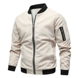 Ribbed Trim Bomber Jacket with Sleeve Pocket for Men