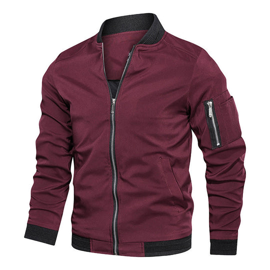 Ribbed Trim Bomber Jacket with Sleeve Pocket for Men