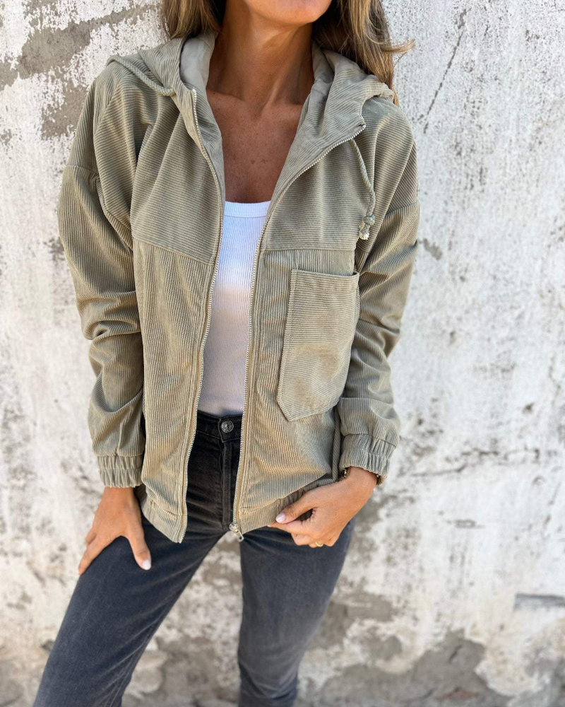 Ribbed Zip-Up Hoodie Jacket for Women