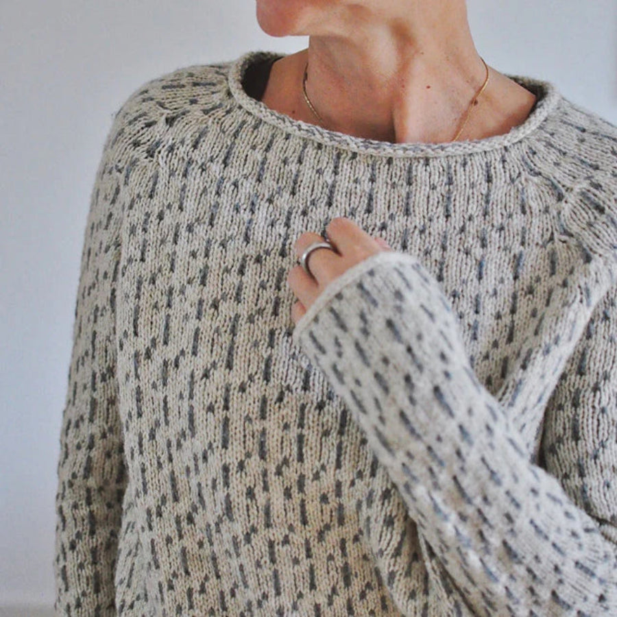 Round Neck Sweater Women - Knit Texture with Ribbed Trim