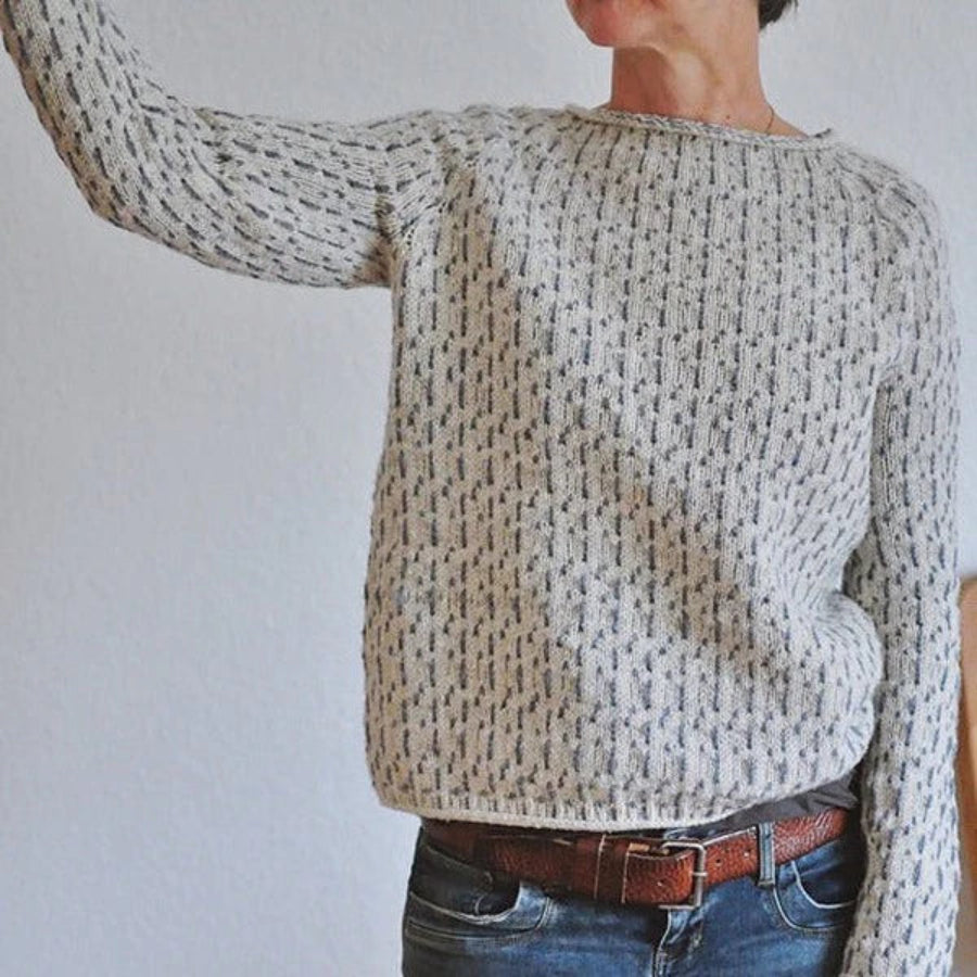 Round Neck Sweater Women - Knit Texture with Ribbed Trim