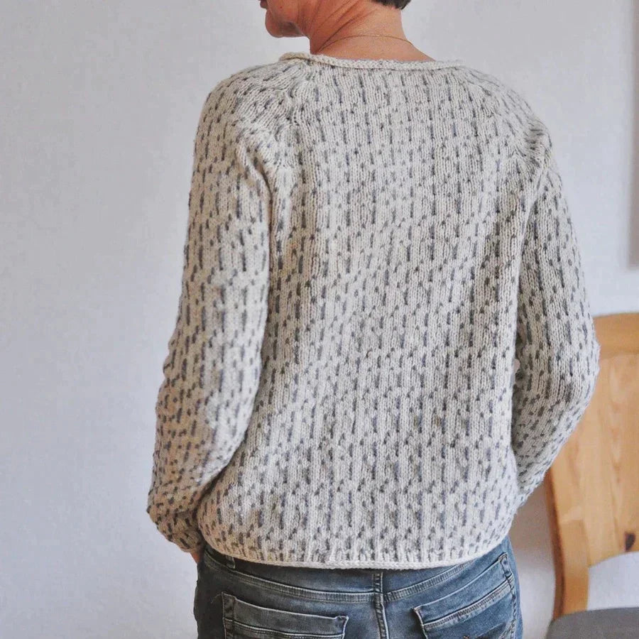 Round Neck Sweater Women - Knit Texture with Ribbed Trim