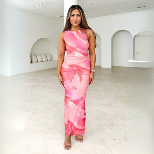 Ruched Floral Midi Dress for Women