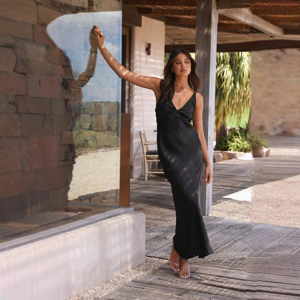 Satin Look Maxi Dress Women – Sleeveless Cut & Full-Length Shape
