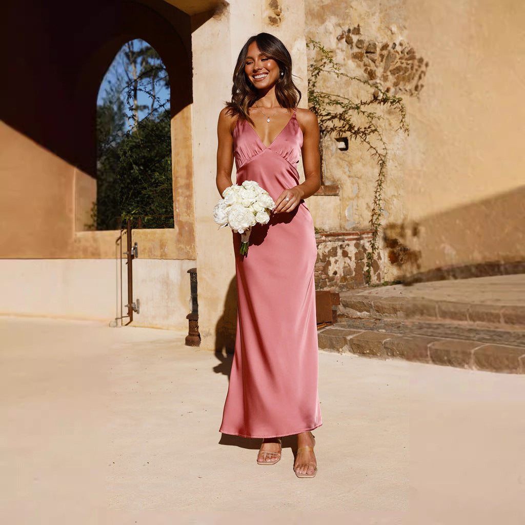 Satin Look Maxi Dress Women – Sleeveless Cut & Full-Length Shape