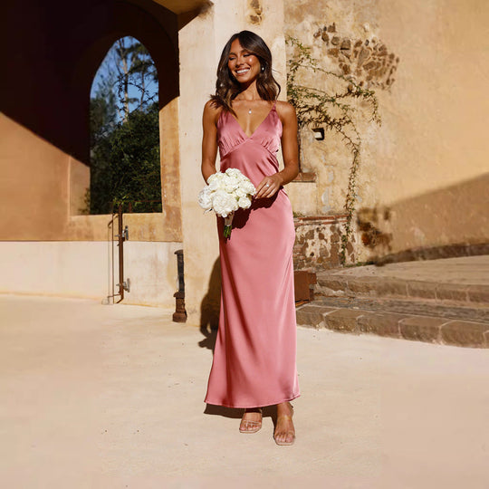 Satin Look Maxi Dress Women – Sleeveless Cut & Full-Length Shape