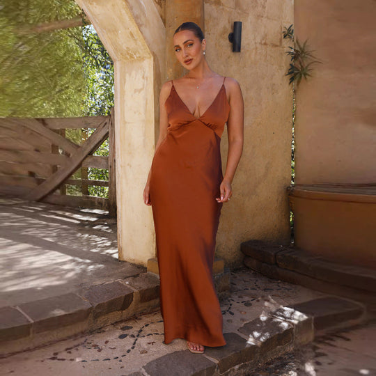 Satin Look Maxi Dress Women – Sleeveless Cut & Full-Length Shape