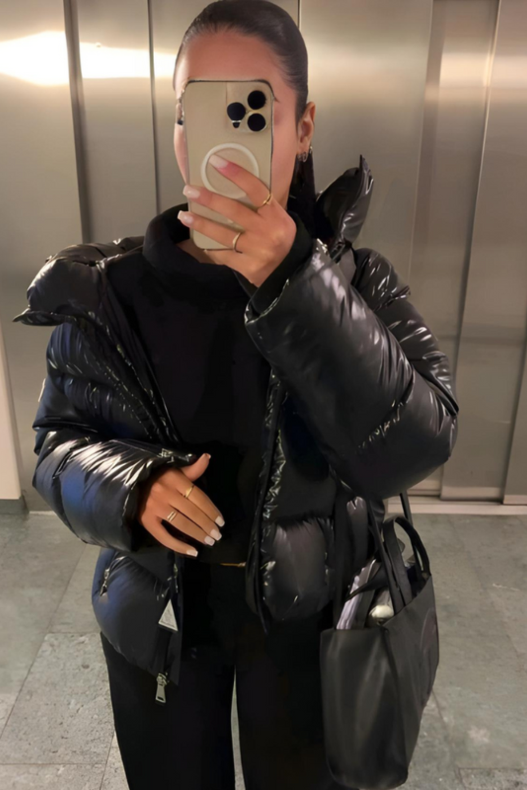 Shiny Hooded Puffer Jacket with Cropped Fit for Women