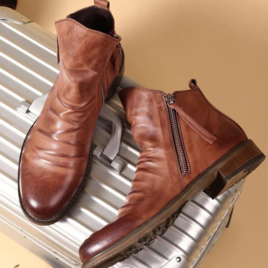 Side Closure Ankle Boots with Low Heel for Men