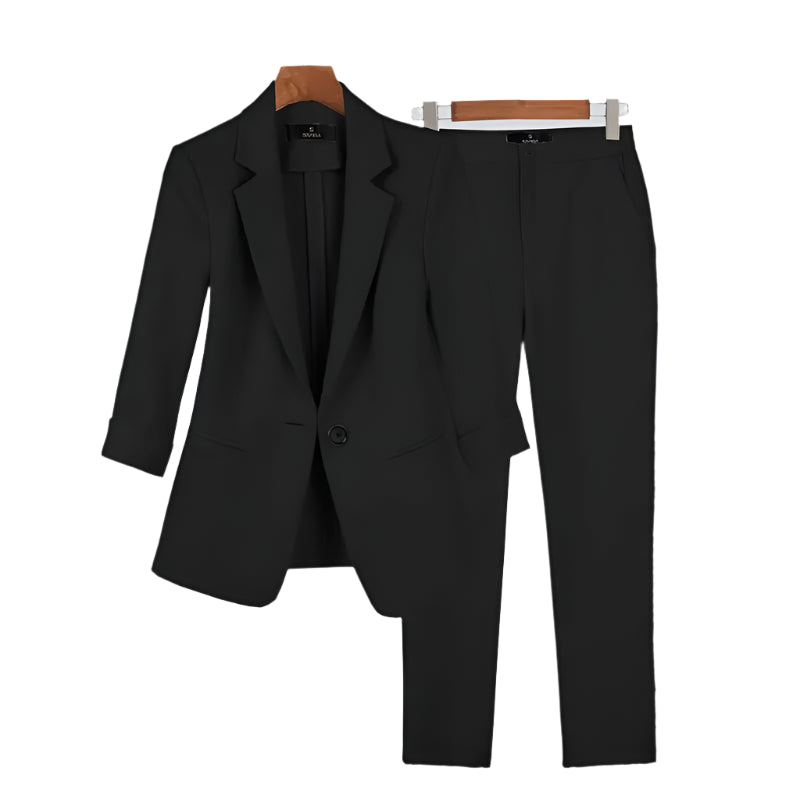 Single-Button Suit Set with Slim Trousers for Women