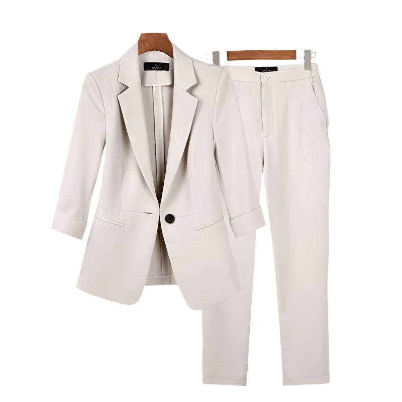 Single-Button Suit Set with Slim Trousers for Women