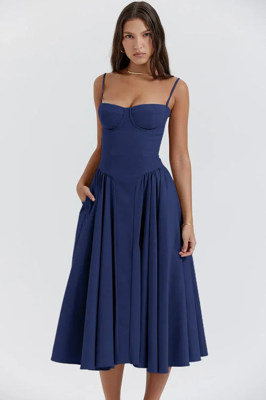 Sleeveless Midi Dress Women - Defined Bodice & A-Line Silhouette