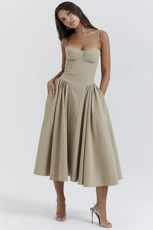 Sleeveless Midi Dress Women - Defined Bodice & A-Line Silhouette