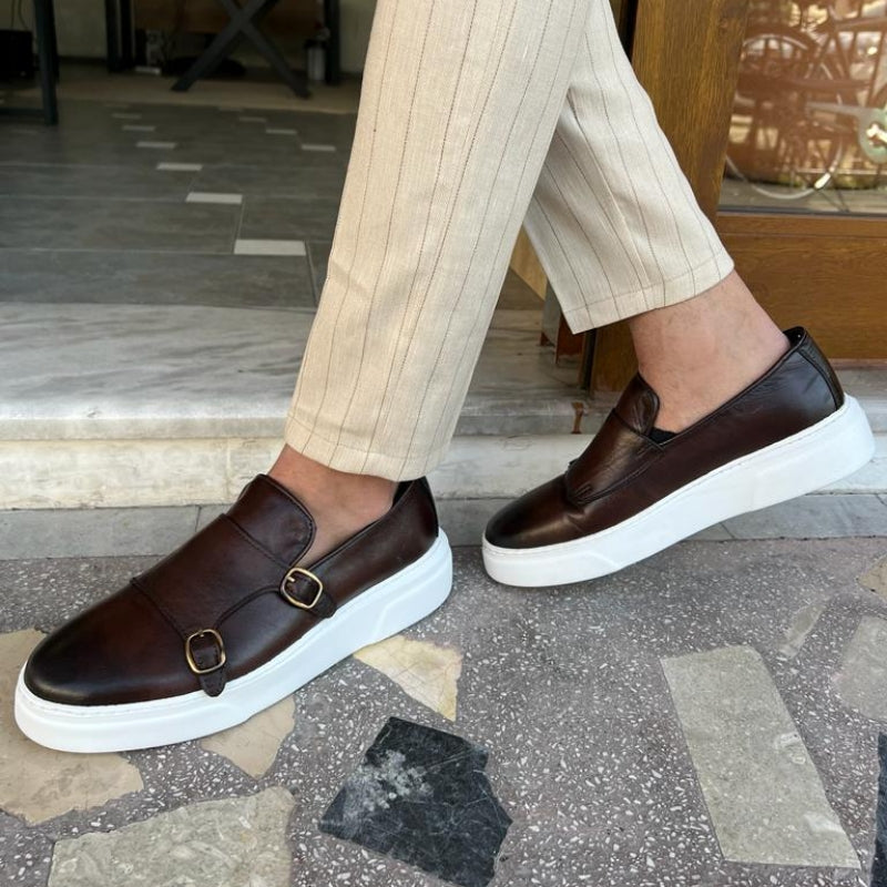Slip-On Loafers Men – Matte Upper & Dual Buckle Detail