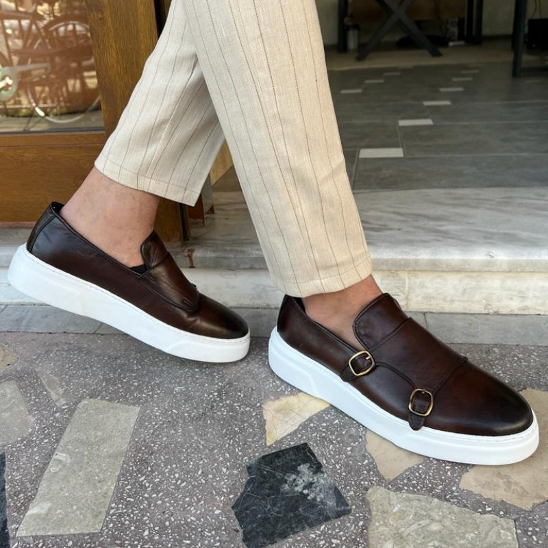Slip-On Loafers Men – Matte Upper & Dual Buckle Detail