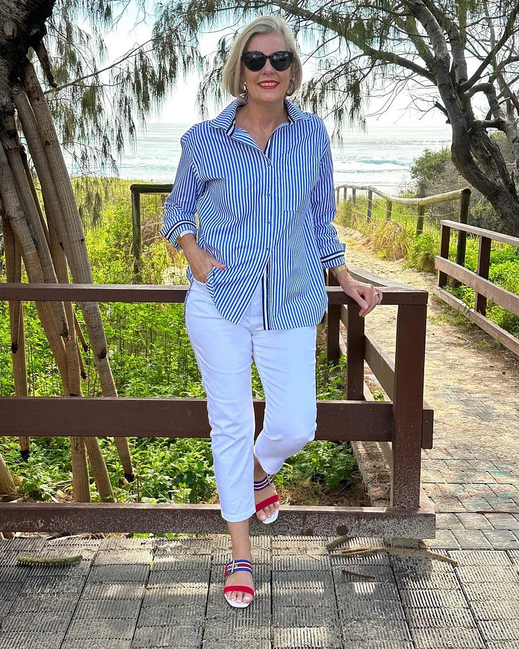 Striped Button-Up Shirt Women – Long Sleeves