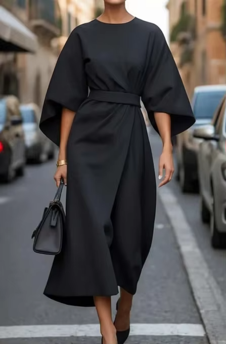 Midi Dress with Fitted Waistband for Women