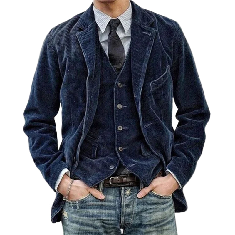 Structured Vintage Corduroy Blazer and Vest Set for Men