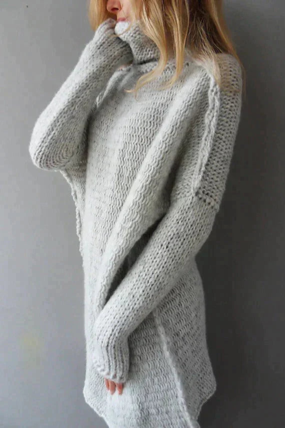 Textured Knit Turtleneck Sweater for Women