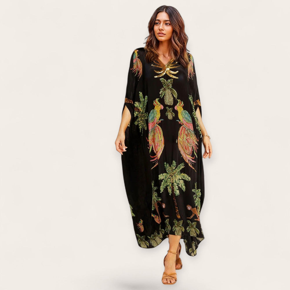 Tropical Print Kaftan Dress for Women
