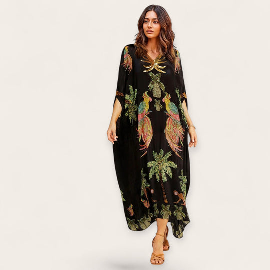 Tropical Print Kaftan Dress for Women