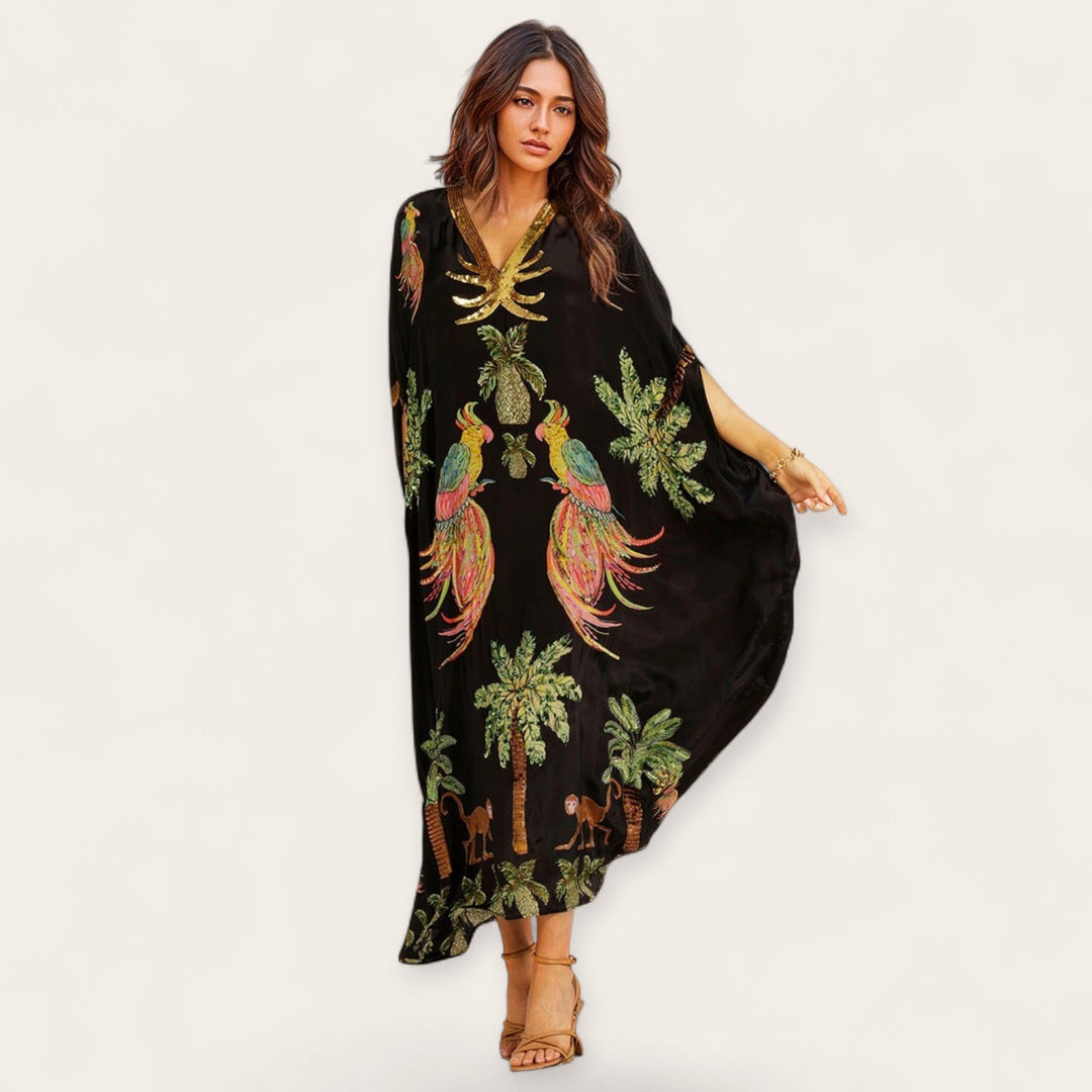 Tropical Print Kaftan Dress for Women