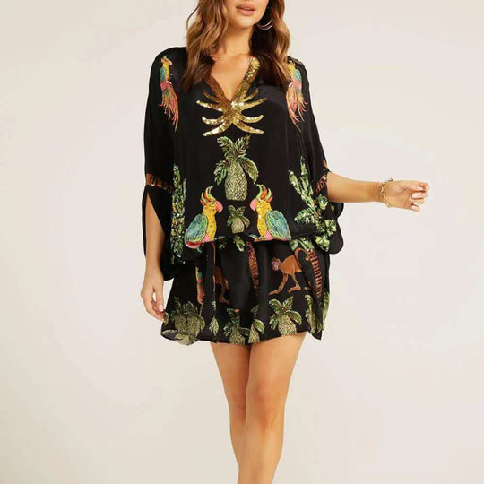 Tropical Print Kaftan Dress for Women