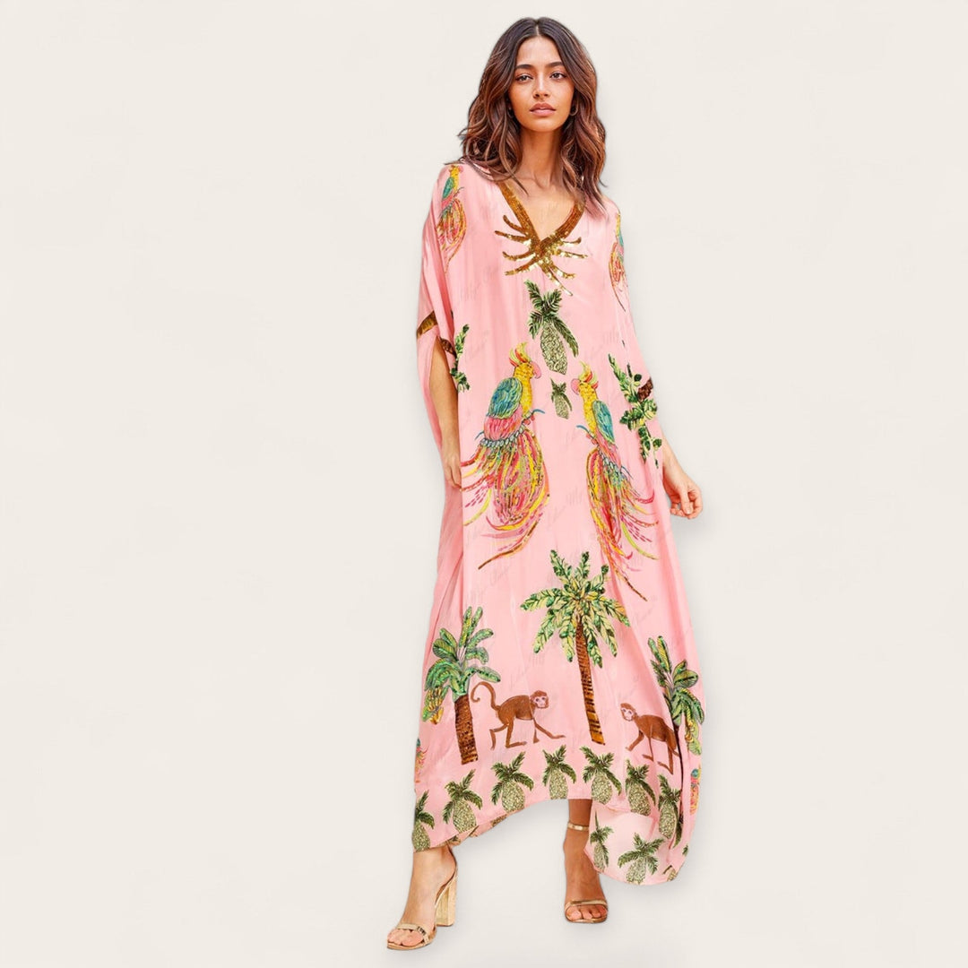 Tropical Print Kaftan Dress for Women