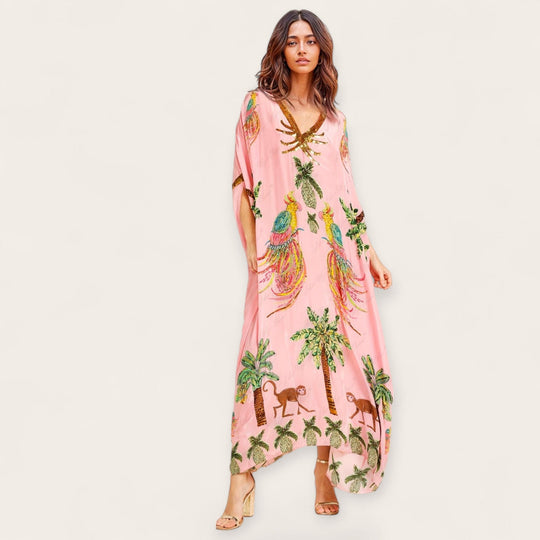 Tropical Print Kaftan Dress for Women