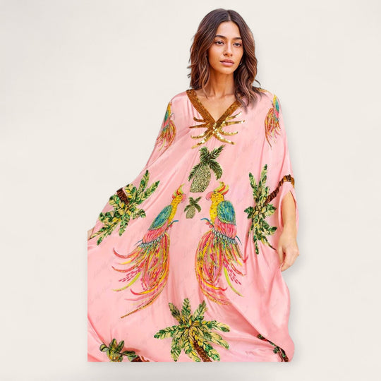 Tropical Print Kaftan Dress for Women