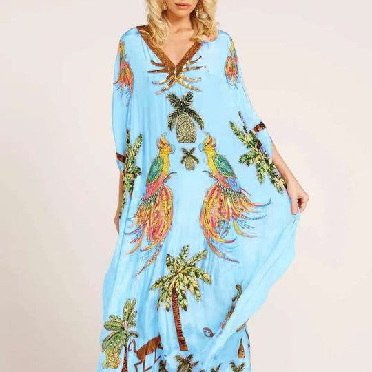 Tropical Print Kaftan Dress for Women