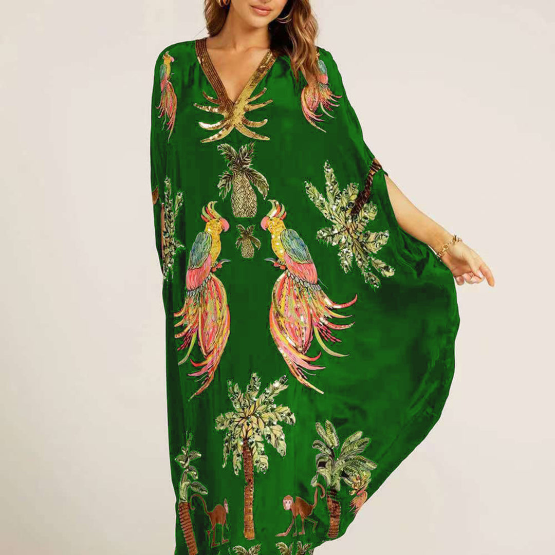 Tropical Print Kaftan Dress for Women