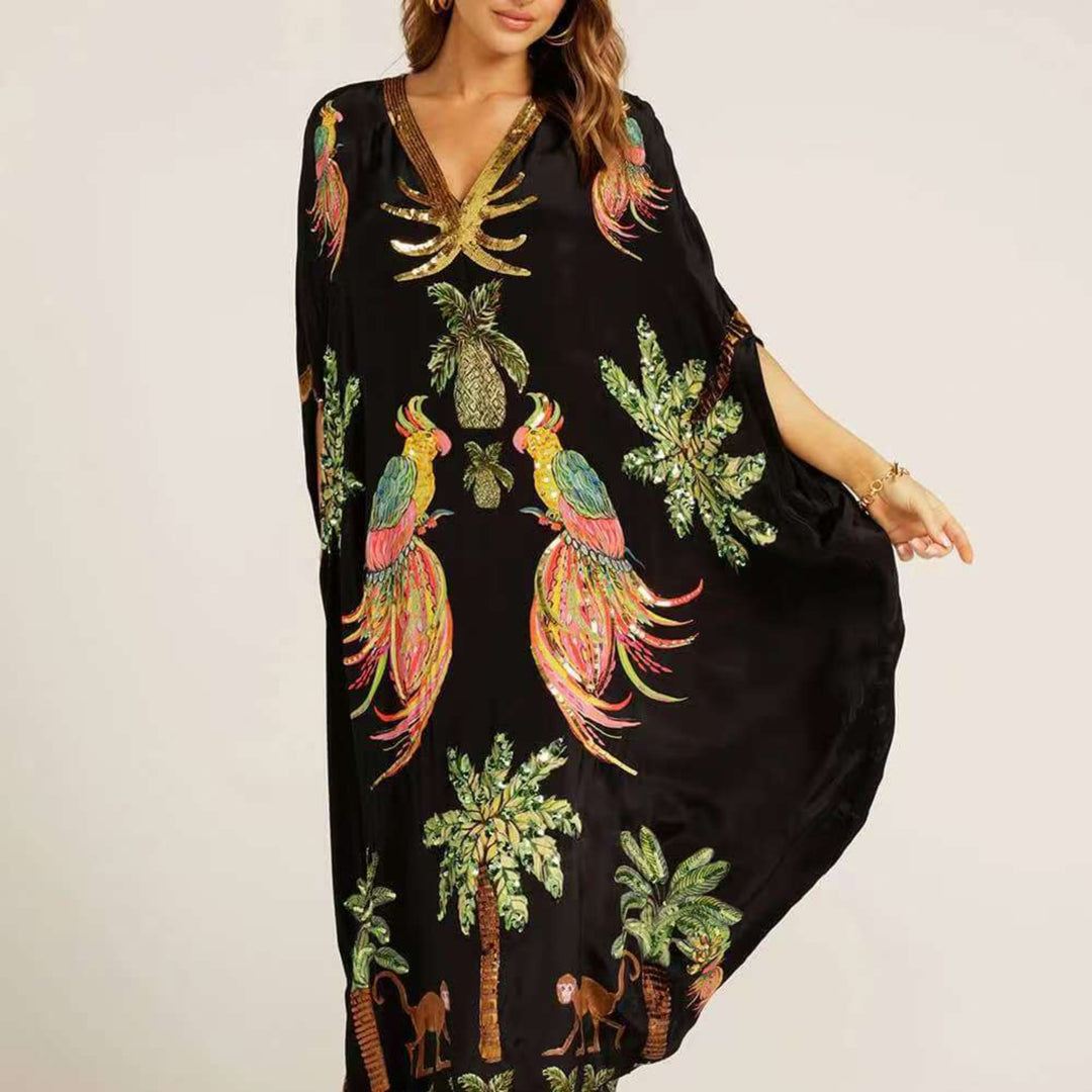 Tropical Print Kaftan Dress for Women