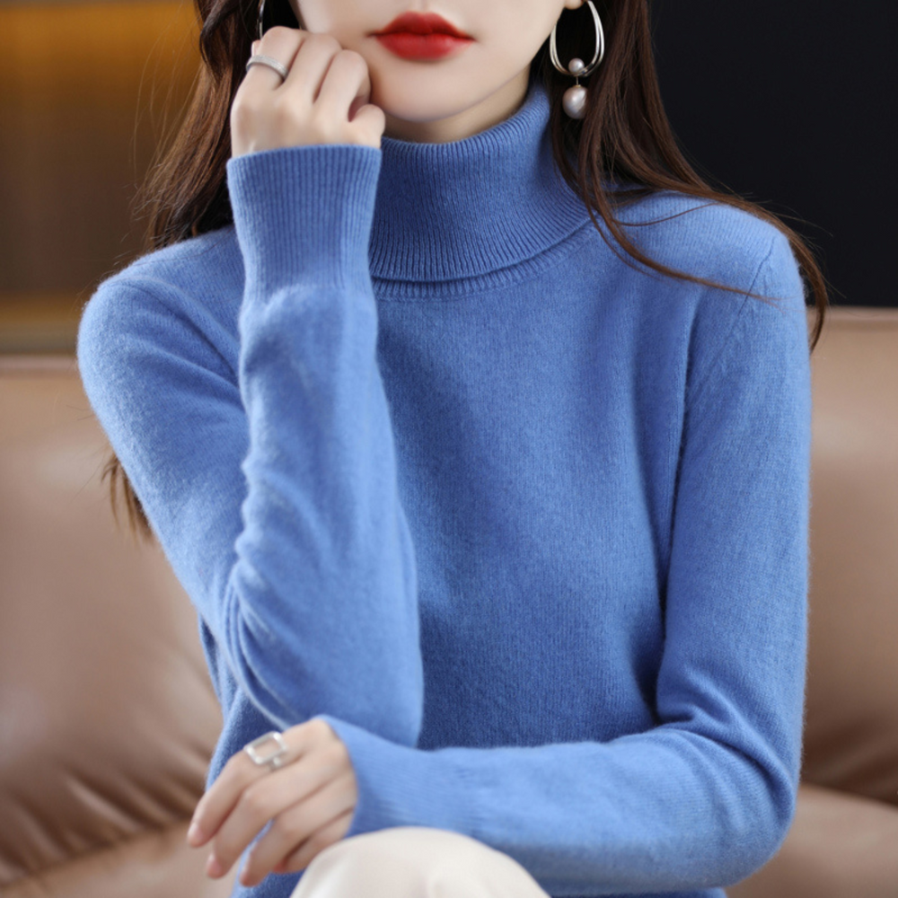 Turtleneck Knit Sweater with Ribbed Trim for Women