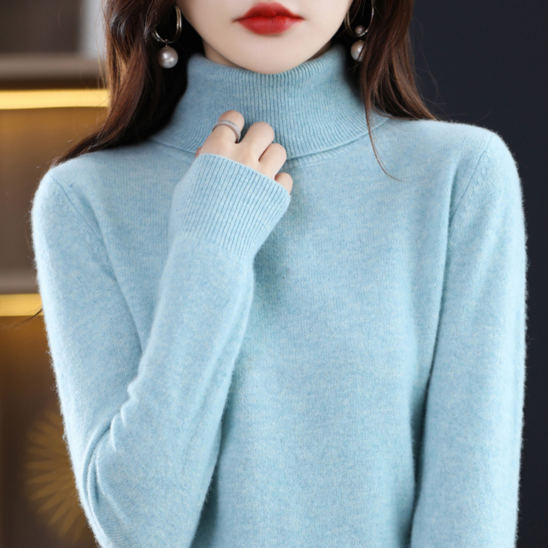 Turtleneck Knit Sweater with Ribbed Trim for Women