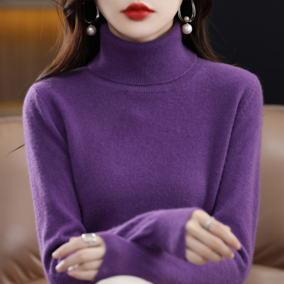 Turtleneck Knit Sweater with Ribbed Trim for Women