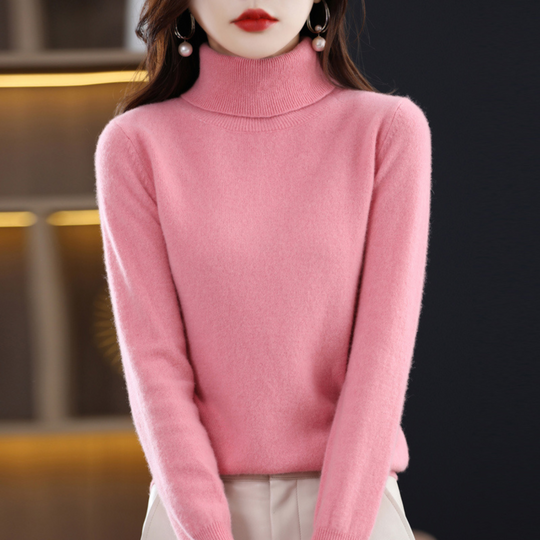 Turtleneck Knit Sweater with Ribbed Trim for Women