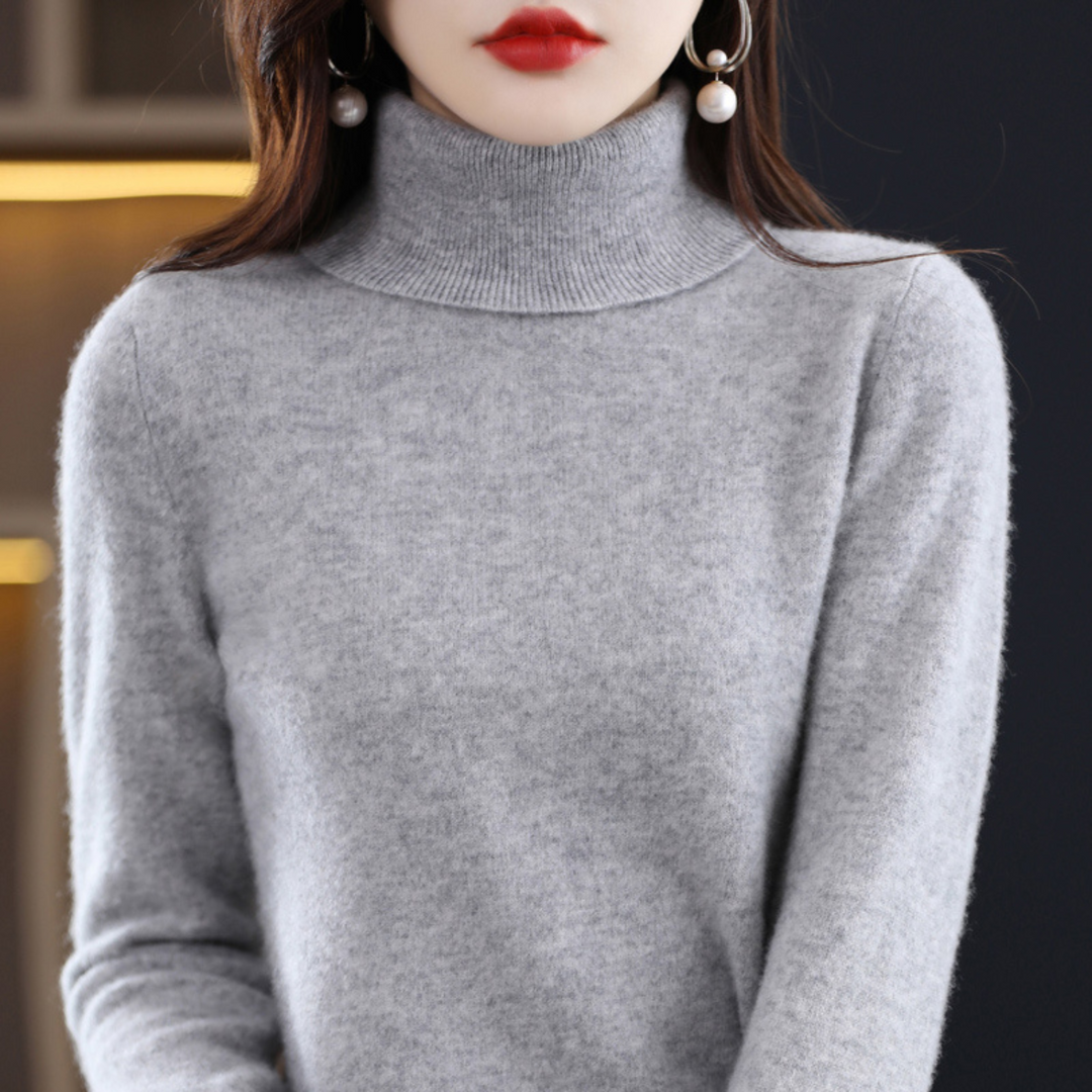 Turtleneck Knit Sweater with Ribbed Trim for Women