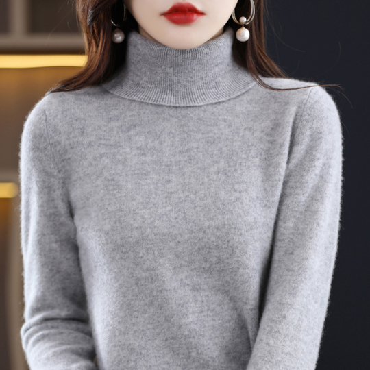Turtleneck Knit Sweater with Ribbed Trim for Women