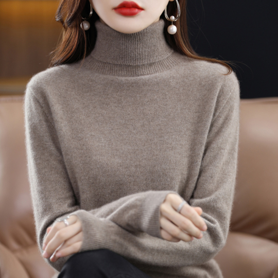 Turtleneck Knit Sweater with Ribbed Trim for Women