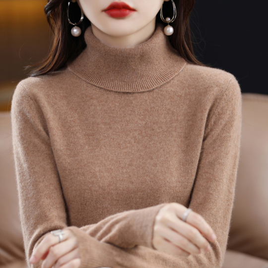 Turtleneck Knit Sweater with Ribbed Trim for Women