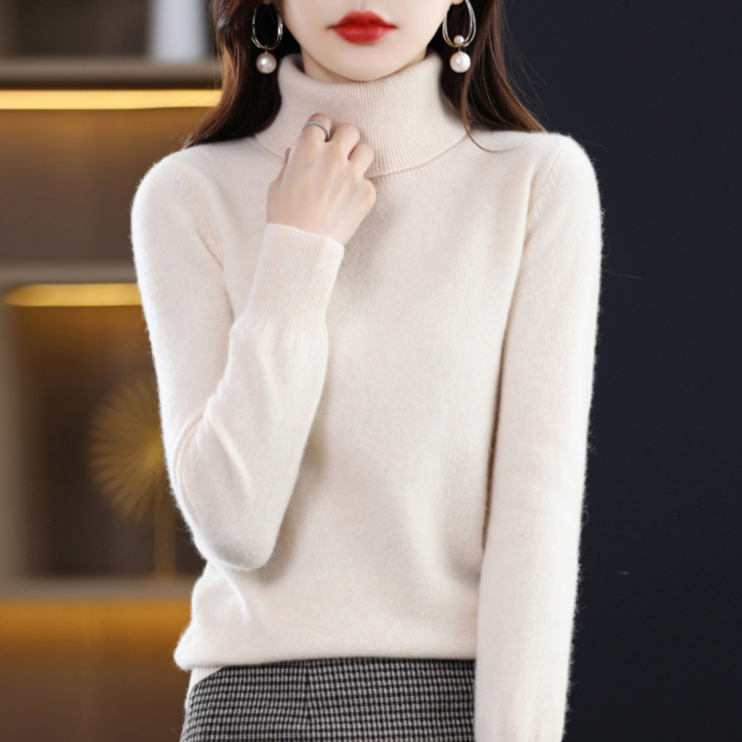 Turtleneck Knit Sweater with Ribbed Trim for Women